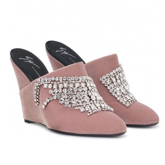 NWOB Giuseppe Zanotti Deva Punk Velvet Crystal Embellished Wedge Heels - Picture 1 of 15